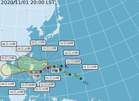 氣象局預測中颱天鵝路徑，以及曝光輕颱閃電未來將會在海上滯留2天打轉的詭異路徑。   圖：中央氣象局/提供