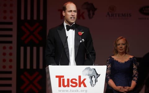 The Duke of Cambridge speaking at a gala dinner for the Tusk conservation charity - Credit:  Peter Nicholls/PA