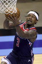 Washington Wizards' Bradley Beal drives to the basket during the first quarter against the Houston Rockets in an NBA basketball game Tuesday, Jan. 26, 2021, in Houston. (Carmen Mandato/Pool Photo via AP)