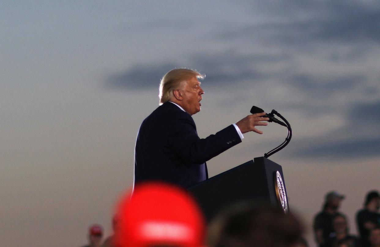 Donald Trump delivers a campaign speech at Arnold Palmer Regional Airport in Latrobe, Pennsylvania: REUTERS