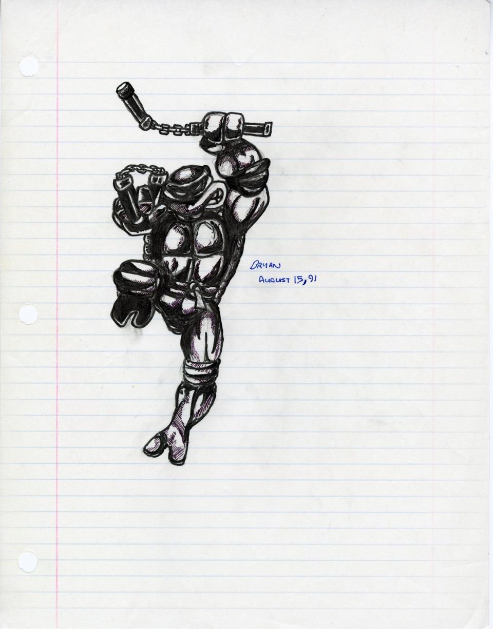 Bryan Lee O'Malley's childhood Ninja Turtle sketch art, age 11. 