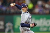 Sep 18, 2018; Arlington, TX, USA; Tampa Bay Rays starting pitcher Blake Snell (4) throws against the Texas Rangers at Globe Life Park in Arlington. Mandatory Credit: Andrew Dieb-USA TODAY Sports