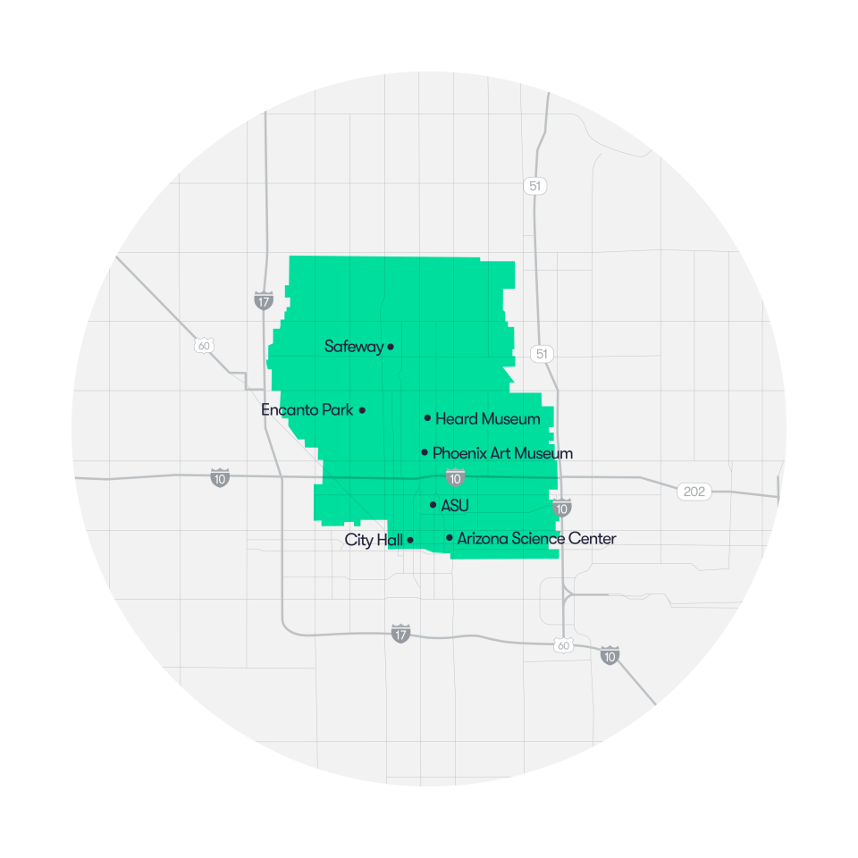 Waymo downtown phoenix service area