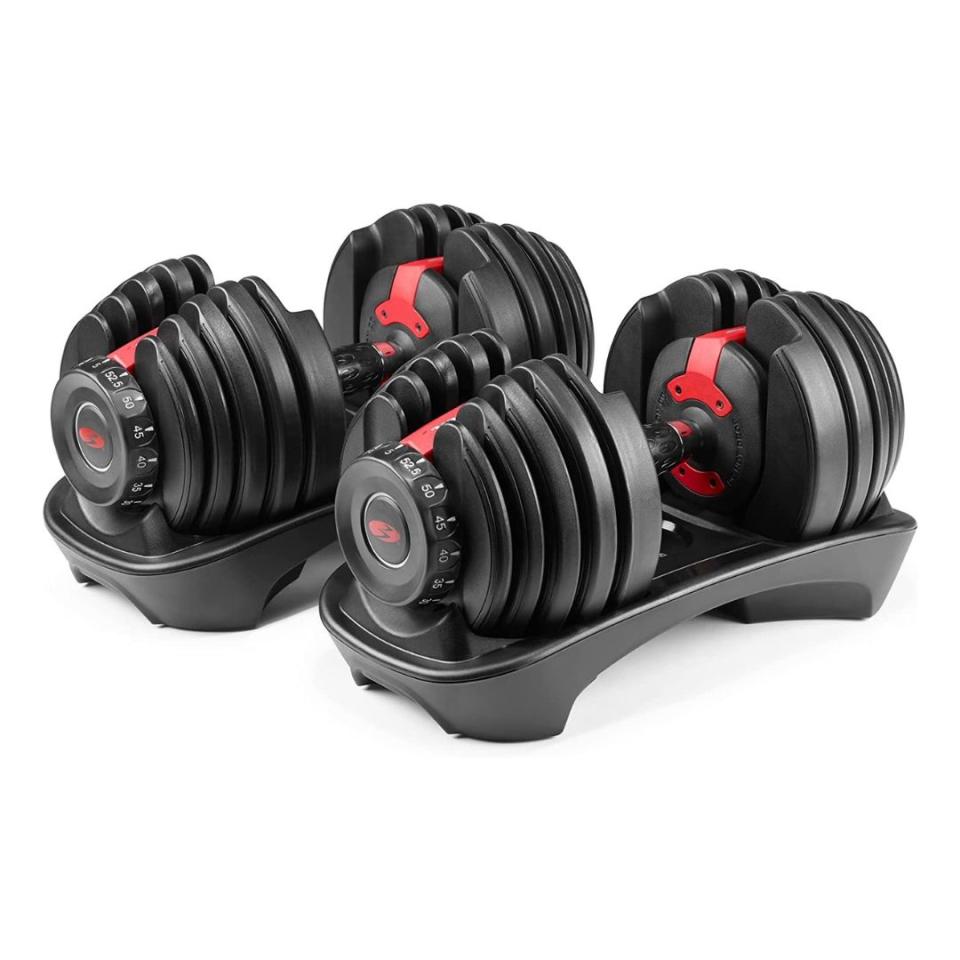 With over 16,000 five-star reviews, this set is definitely gift-worthy. It comes with two adjustable dumbbells, both with 5-52.5 pounds each. You can buy the Bowflex dumbbells from Amazon for $429.