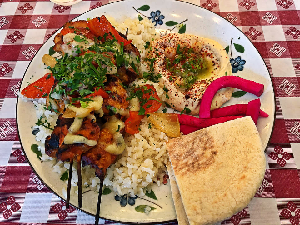 <p>Chicken Shish Tawook at Beit Rima. Photo: Alisa Scerrato</p>