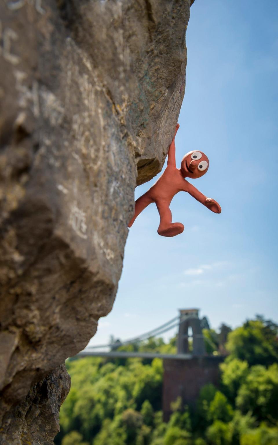 Midlife crisis Morph climbs a mountain - Credit: Photography by Matt Crockett/Aardman Productions