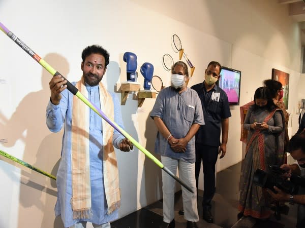 Minister of Culture G Kishan Reddy with javelin (Photo/ANI)