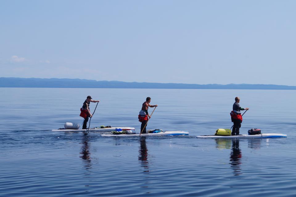 Joe Lorenz, Kwin Morris and Jeff Guy paddle across Lake Superior in 2018. On their Lake Superior crossing, the paddlers wanted to bring attention to shipwrecks. The paddlers started a nonprofit organization, called Stand Up for Great Lakes, and with each paddle they donate money to an organization that is working to protect each lake.