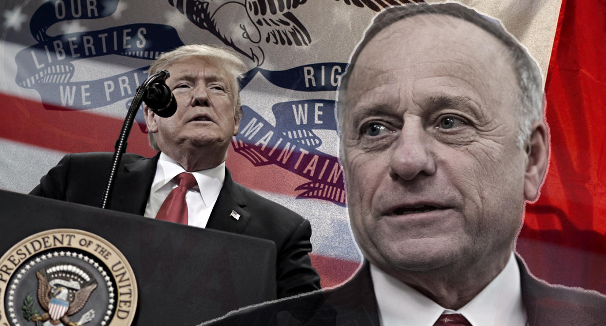 President Trump, Steve King (Photo illustration: Yahoo News; photos: Carlos Barria/Reuters, Tom Williams/CQ Roll Call/Getty Images, Luke Sharrett/Bloomberg via Getty Images)