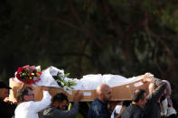 People carry the body of a victim during a burial ceremony for victims of the mosque attacks, at the Memorial Park Cemetery in Christchurch, New Zealand March 22, 2019. REUTERS/Edgar Su