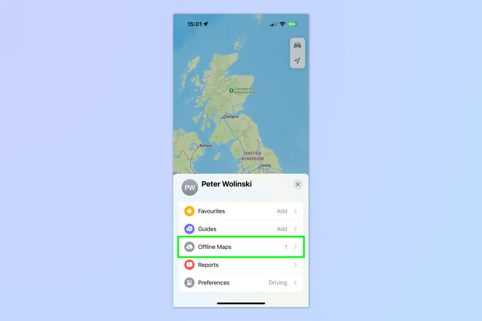 A screenshot showing how to download and manage offline Apple Maps
