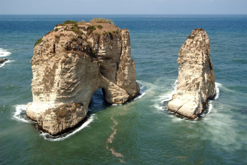 The base of Pigeon Rock, a famous landmark just off Beirut's shoreline. A global heat wave has led to increased water temperatures globally, with record-setting levels report from Florida to the Mediterranean Sea. File photo by Norbert Schiller/UPI