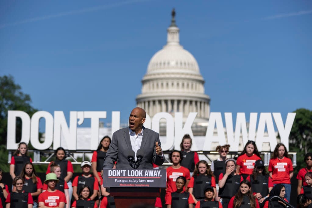 Sen. Cory Booker (D-NJ) speaks during a rally against gun violence outside the U.S. Capitol on June 6, 2022 in Washington, DC. (Photo by Drew Angerer/Getty Images)