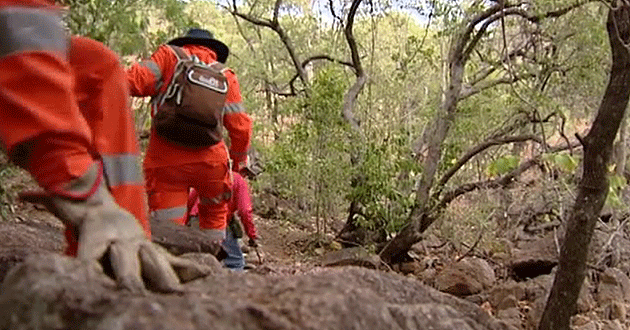 SES workers search for the two boys after they went missing on Saturday.