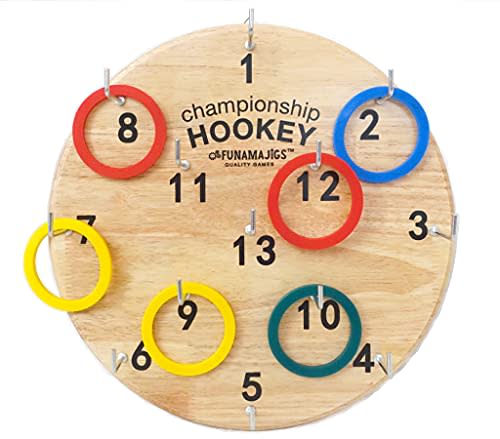 Championship Hookey: Fun Hook and Ring toss Game for Kids and Adults. Premium Wood Board, Strong Hooks That Stay in Position, and 24 Rings. Vibrant Full Color Gift Box