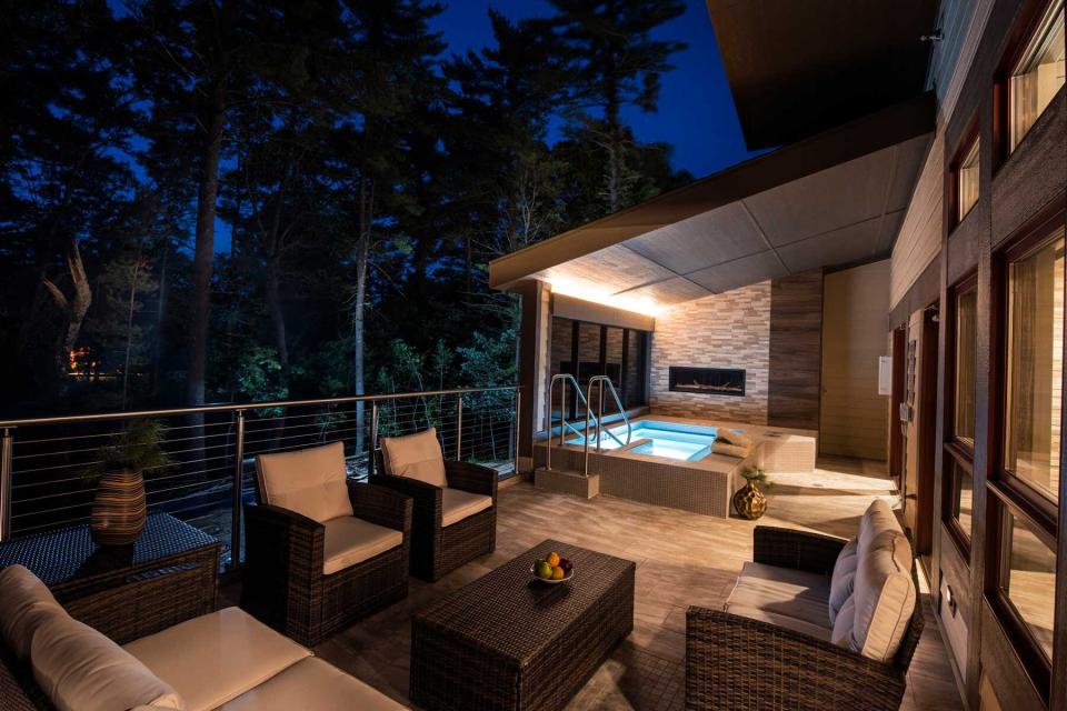 Sundara Inn &amp; Spa, resort private deck and hot soak, Wisconsin Dells, Wisconsin