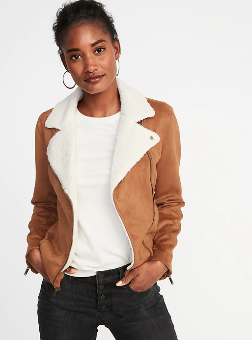 Old Navy Faux-Suede Sherpa-Collar Moto Jacket for Women. (Photo: Old Navy)