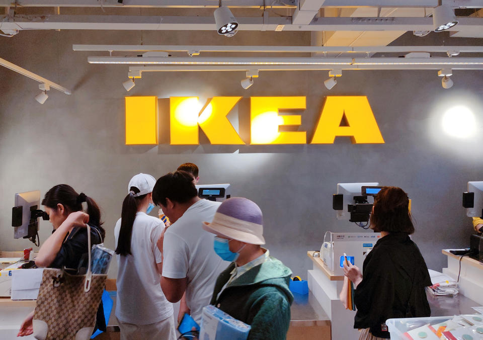 SHANGHAI, CHINA - APRIL 29, 2021 - Customers browse IKEA's new Jing 'an Temple furniture flagship store in Shanghai, China, April 29, 2021. On May 25, 2021, IKEA (China) Investment Co., Ltd. recalled some catering and household products, involving Heroisk Shiroth and Talrika series bowls, plates and cups, with a quantity of more than 170,000 pieces. (Photo credit should read Costfoto/Barcroft Media via Getty Images)