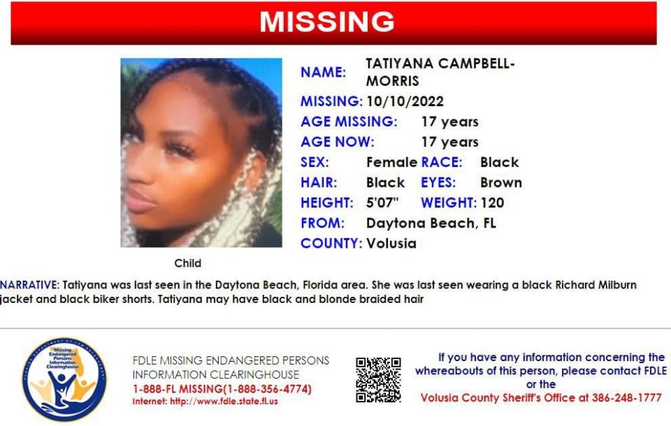 Tatiyana Campbell-Morris was last seen in Daytona Beach on Oct. 10, 2022.