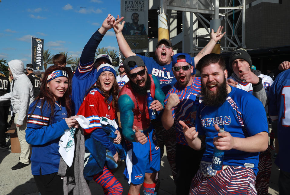 Buffalo Bills fans descended upon Jacksonville for the team’s first playoff game in 18 years. (Getty)