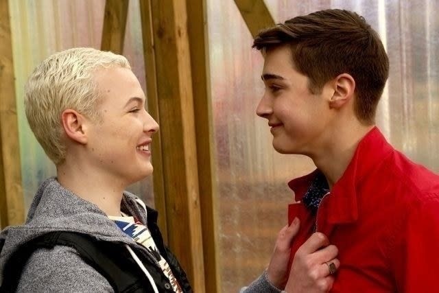 "Degrassi: Next Class" characters smiling and staring into each other's eyes