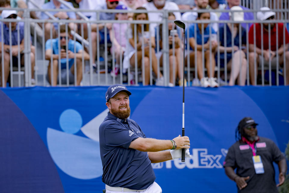 Shane Lowry tees off on the first hole during the third round of the Zurich Classic golf tournament at TPC Louisiana in Avondale, La., Saturday, April 27, 2024. (AP Photo/Matthew Hinton)