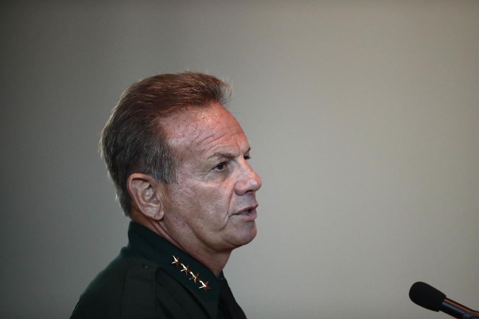 Broward Sheriff Scott Israel speaks before the state commission on Thursday, Nov. 15, 2018, in Sunrise, Fla. (AP Photo/Brynn Anderson)