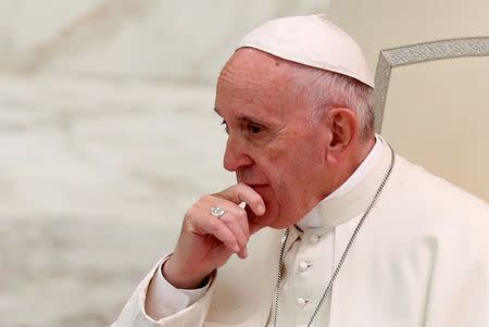 FILE PHOTO: Pope Francis leads a special audience with members of a volunteers association at the Vatican November 30, 2018. REUTERS/Max Rossi/File Photo