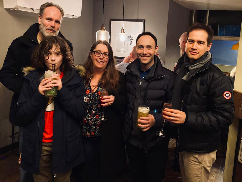 (L-R) Allen's husband, son, Alex, Allen, Haydn Jones and Doxey. (Collect/PA Real Life)