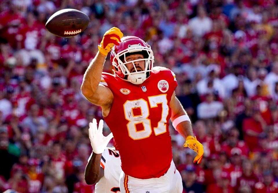 Tight end Travis Kelce (87) and the Kansas City Chiefs beat the Chicago Bears last Sunday at Arrowhead Stadiumm with singer Taylor Swift in attendance.