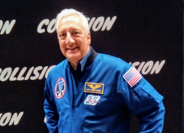 Astronaut Mike Massimino, who was on the final Space Shuttle mission to service the Hubble Space Telescope, marvels at what Hubble has accomplished. (GeekWire Photo / Geof Wheelwright)