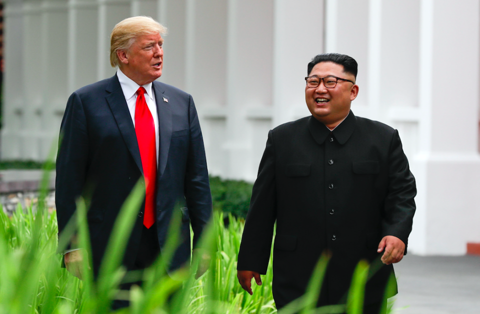 <em>The pair laughed together as they met at the historic summit (PA)</em>