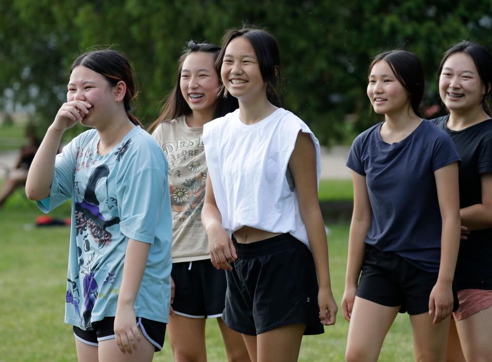 Students from the Appleton area, Neenah and Oshkosh school districts enjoy themselves Thursday, July 14, 2022, during the Cross Court Conversation Youth Volleyball Camp at Kiwanis Park in Appleton, Wis. Dan Powers/USA TODAY NETWORK-Wisconsin