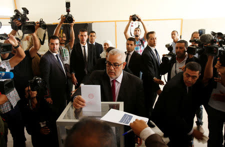 Abdelillah Benkirane, secretary-general of the Islamist Justice and Development party (PJD), casts his ballot at a polling station in Rabat October 7, 2016. REUTERS/Youssef Boudlal