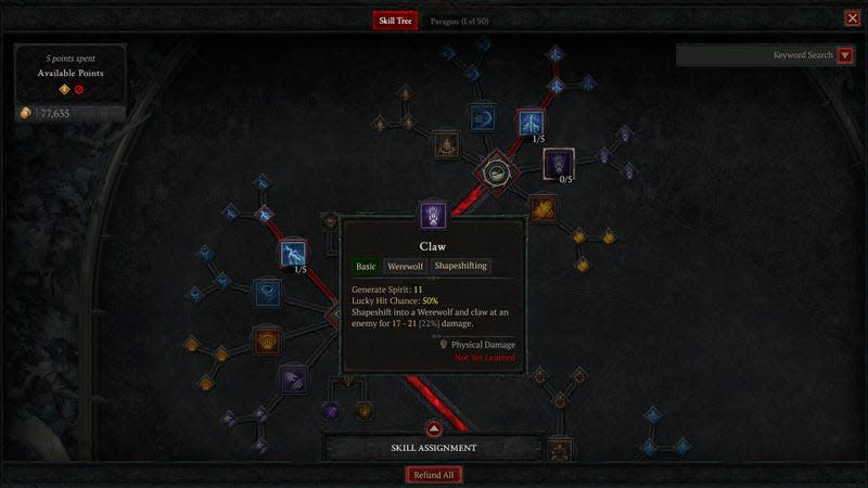 A screenshot of Diablo IV shows the Claw ability.