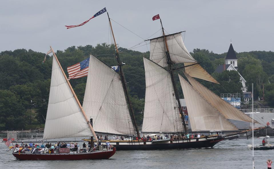 Tall ships arrive in Portsmouth Thursday, Aug. 11, 2022, for the Sail Portsmouth Festival, which continues through Sunday at the Commercial Fish Pier.