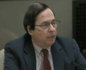 Bob Spindell testifying at legislative election hearing via WisEye