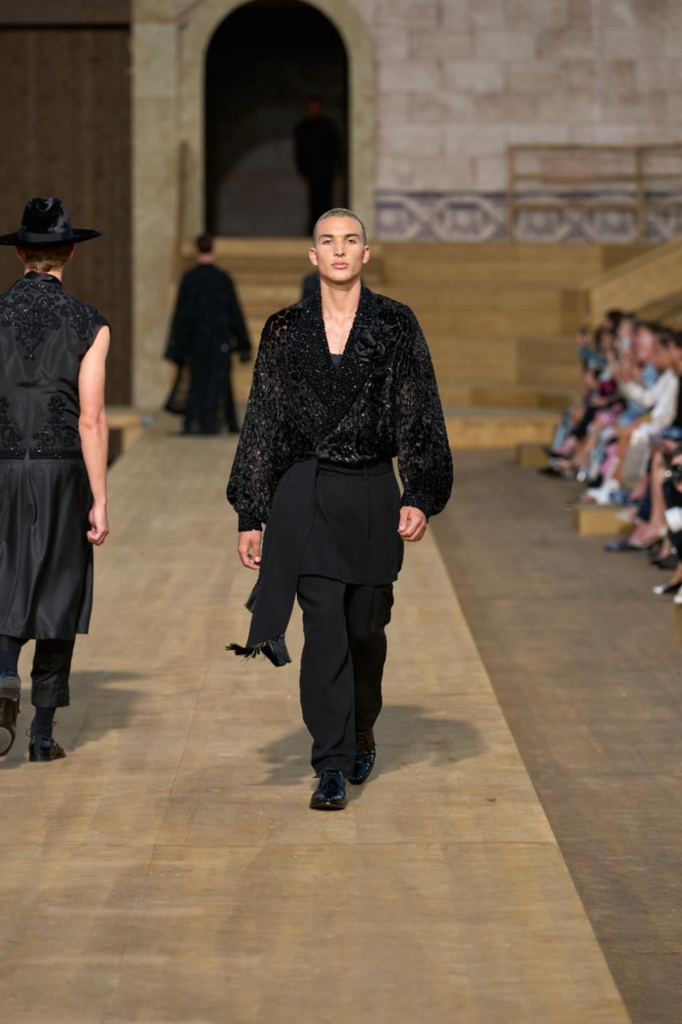 lauren sanchez son Nikko Gonzalez walks the 2024 Dolce & Gabbana Alta Sartoria runway show in Italy on July 3. 