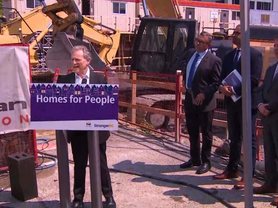 Vancouver-Fairview MLA George Heyman hosted a media event at 2538 Birch Street, along the Broadway corridor, to explain how a 28-storey, 258 unit development will help provide affordable housing in Vancouver. (Martin Diotte/CBC News - image credit)