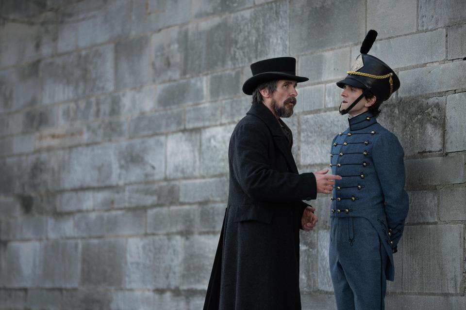 Augustus Landor (Christian Bale, left) teams up with Edgar Allan Poe (Harry Melling), a student at West Point Military Academy, in "The Pale Blue Eye."