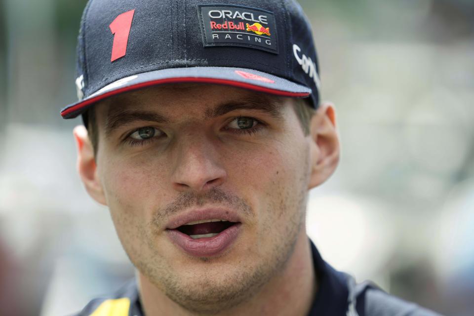 Red Bull driver Max Verstappen of the Netherlands answers to reporters in the paddock at the Monaco racetrack, in Monaco, Thursday, May 25, 2023. The Formula one race will be held on Sunday. (AP Photo/Luca Bruno)