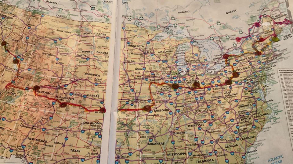 The general route for her roughly 8,600-mile philanthropic ride. - Credit: Patrick McSweeney