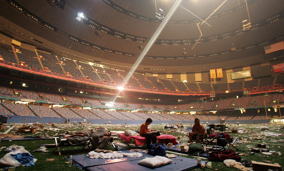 Stranded victims of Hurricane Katrina rest inside the Superdome on Sept. 2, 2005 in New Orleans. | Mario Tama—Getty Images