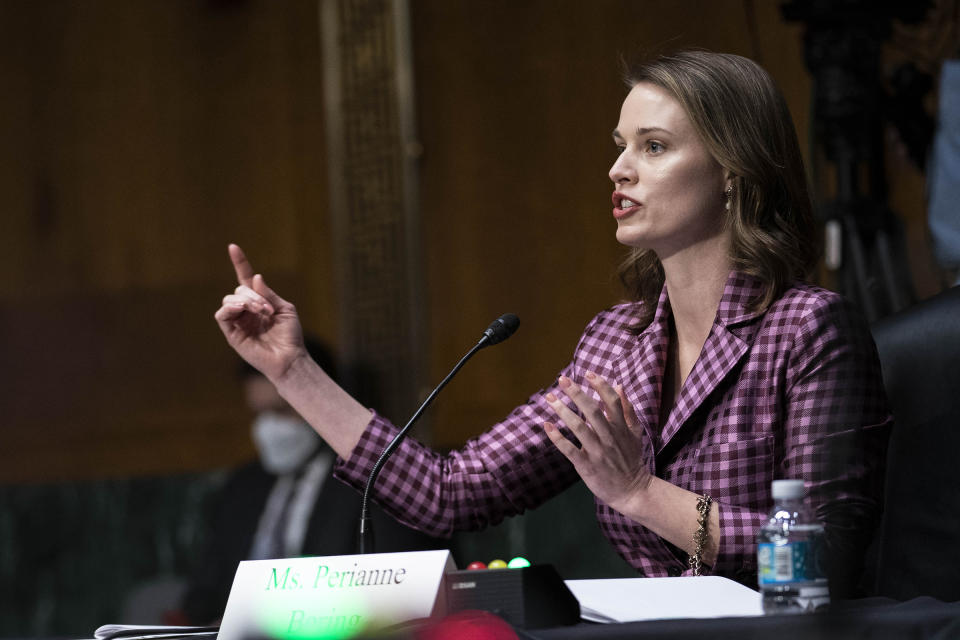 Perianne Boring, founder and CEO of the Chamber of Digital Commerce, testifies before a congressional committee<span class="copyright">Sarah Silbiger—Bloomberg/Getty Images</span>