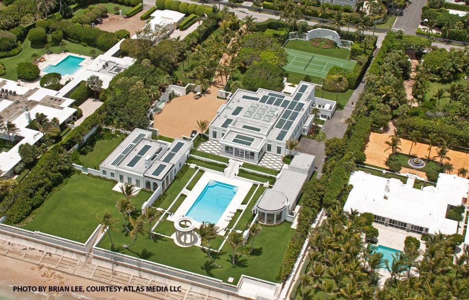 The oceanfront estate known as Villa Artemis encompasses 2.8 acres at 656 N. County Road in Palm Beach.
