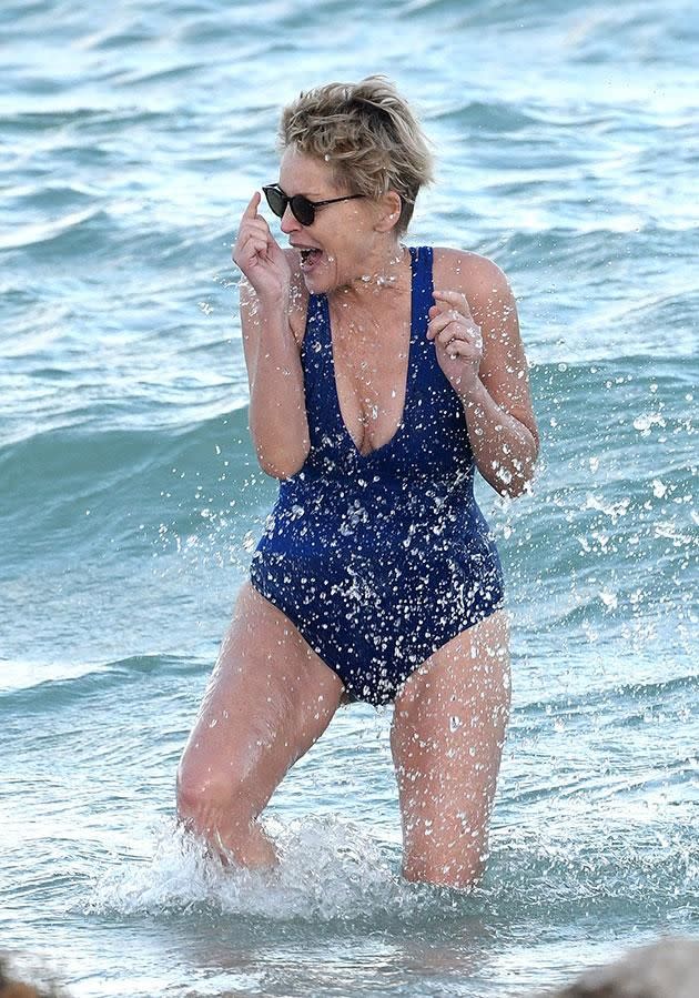 The actress frolicked in the sea during her beach trip. Source: Mega