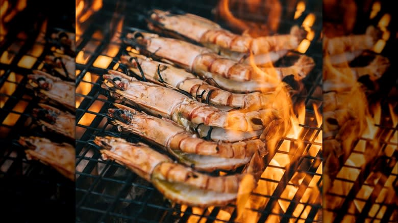 Shrimp grilled over an open flame