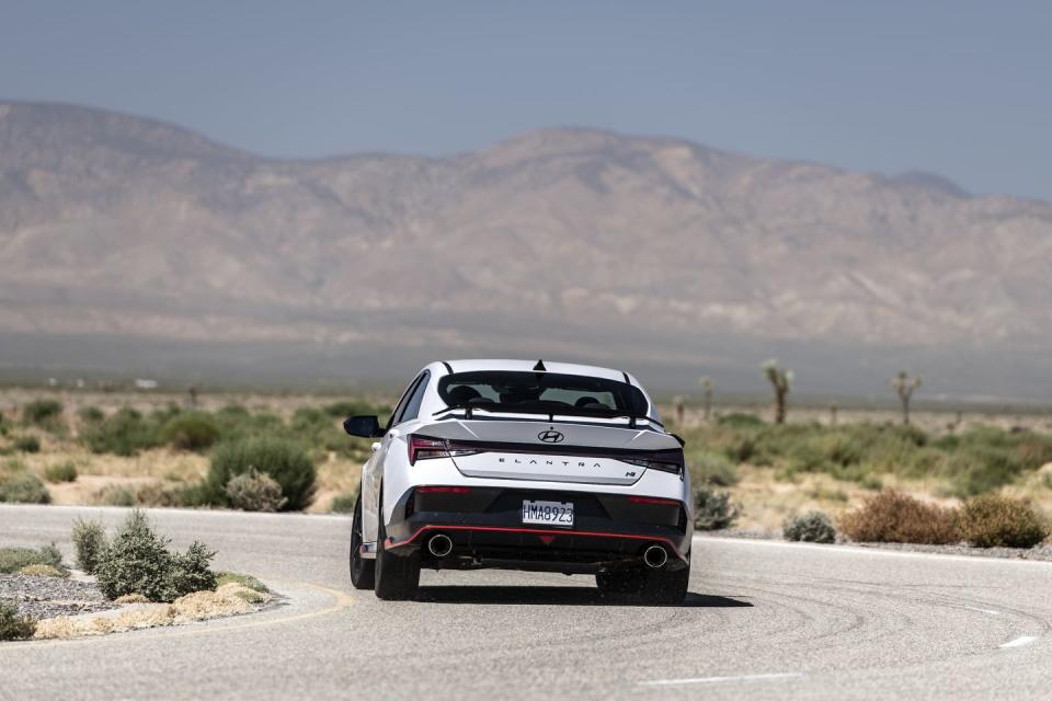 2024 hyundai elantra n on road rear three quarter