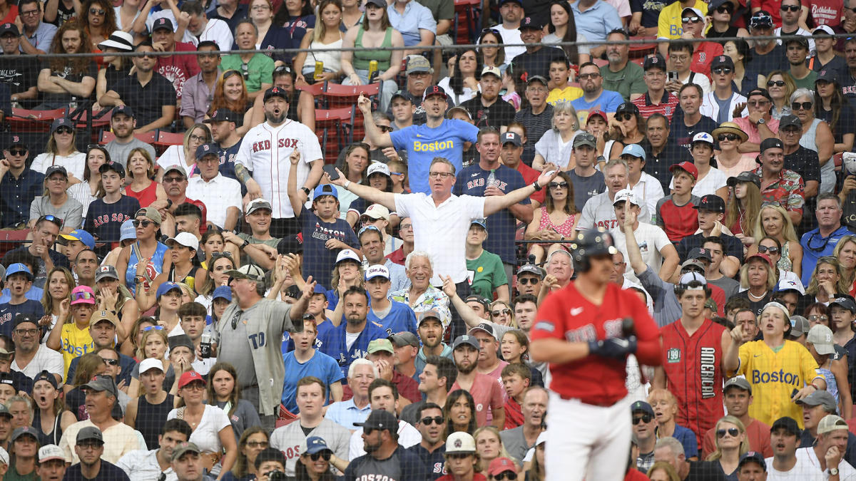 A fan looks on before a game between the Boston Red Sox and the