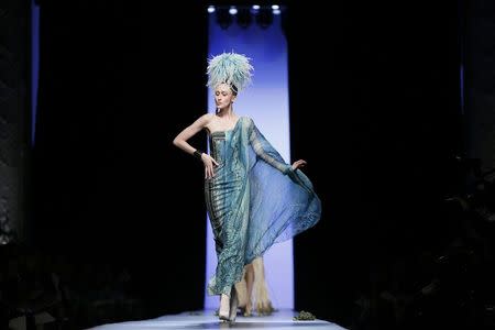 A model presents a creation by French designer Jean Paul Gaultier as part of his Haute Couture Spring Summer 2015 fashion show in Paris January 28, 2015. REUTERS/Gonzalo Fuentes